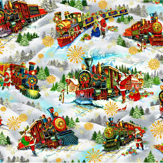 Noel Santa Express Grey 1/2 yard