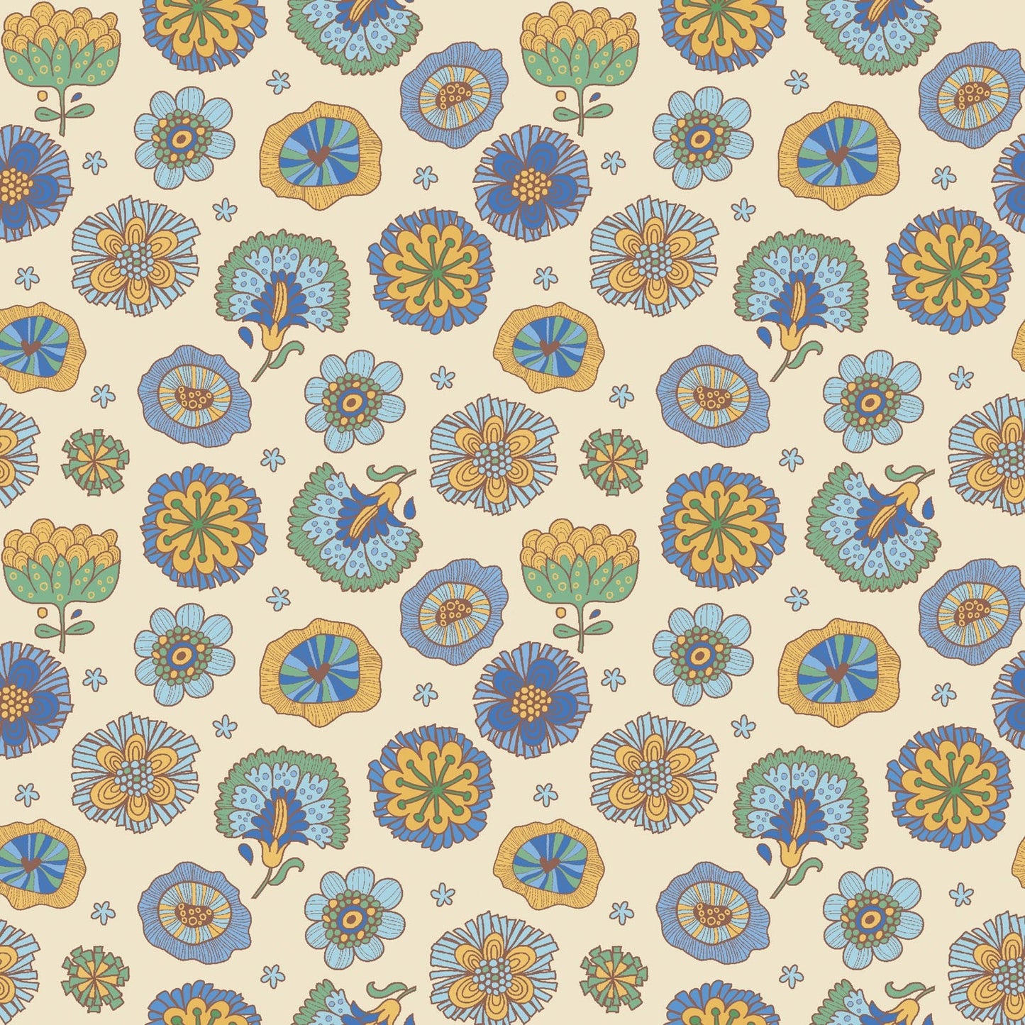 Bird Song Happy Flower (Blue) 1/2-yd