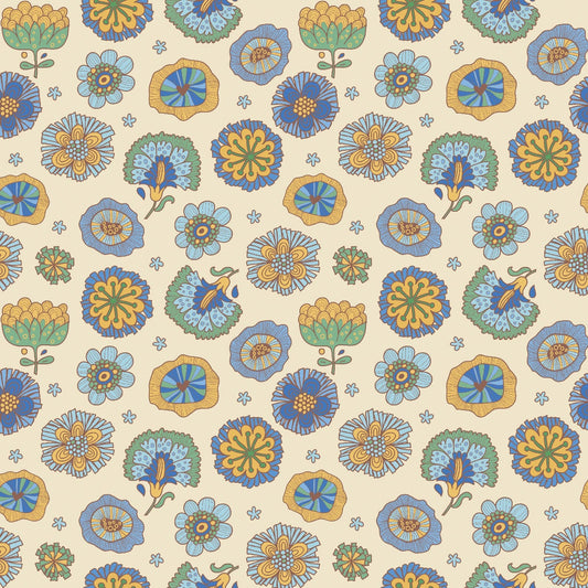 Bird Song Happy Flower (Blue) 1/2-yd