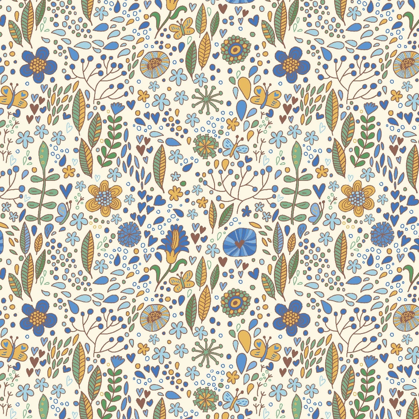 Bird Song Wildflower Fields (Blue) 1/2-yd