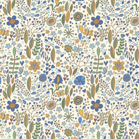 Bird Song Wildflower Fields (Blue) 1/2-yd