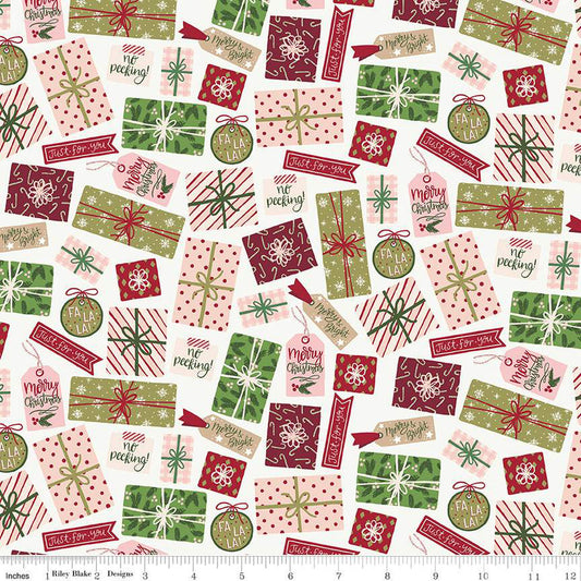 Christmas Village Pretty Presents Off White  1/2 yard