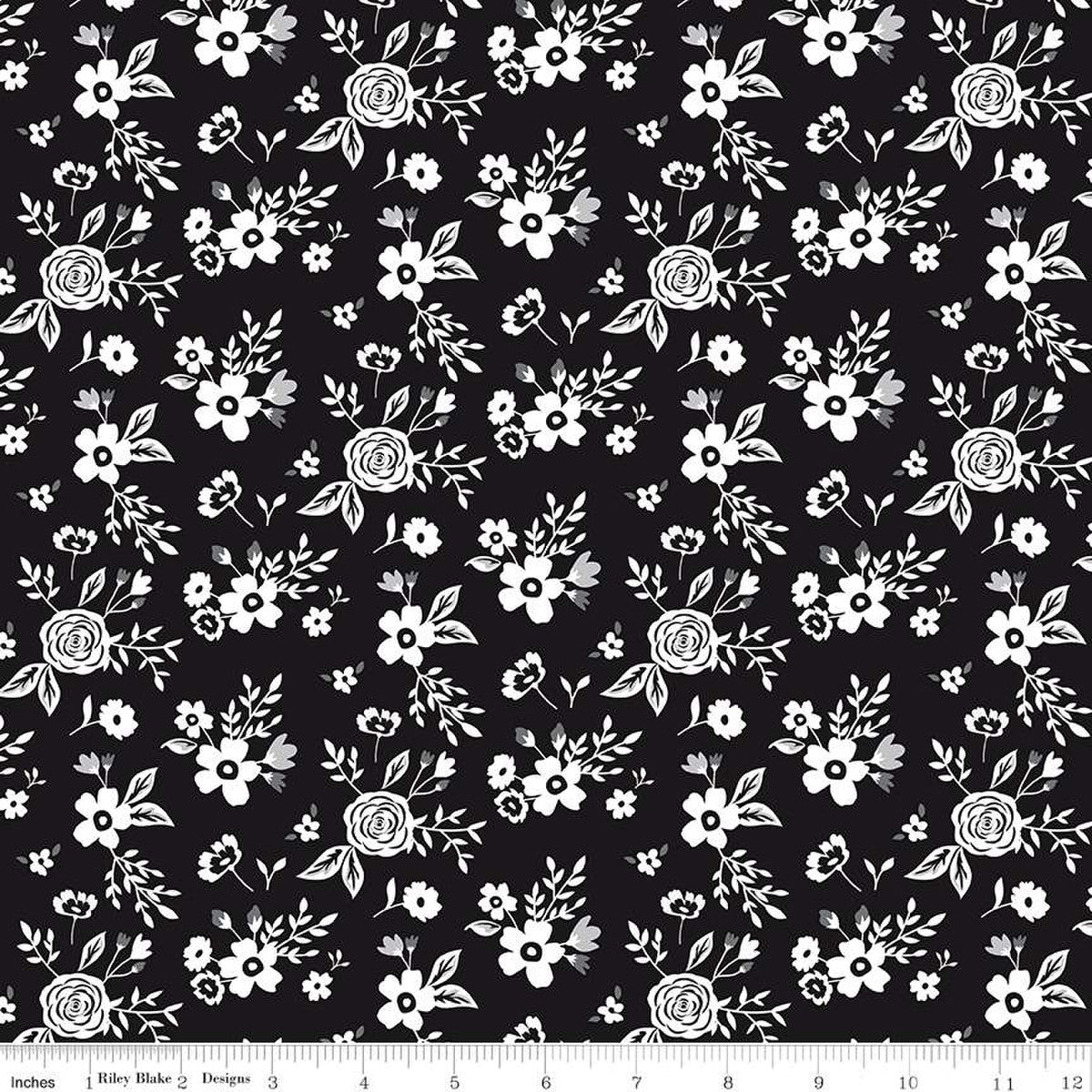 Black Tie Floral Black  1/2 yard