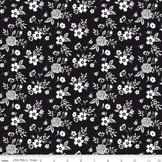 Black Tie Floral Black  1/2 yard