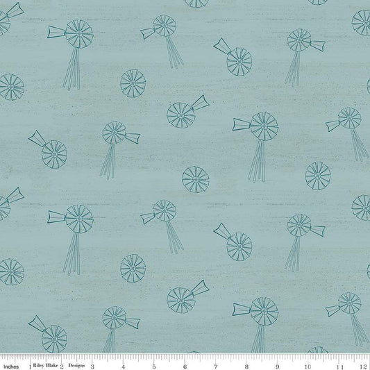 Spring Barn Quilts Windmills Aqua 1/2 yard