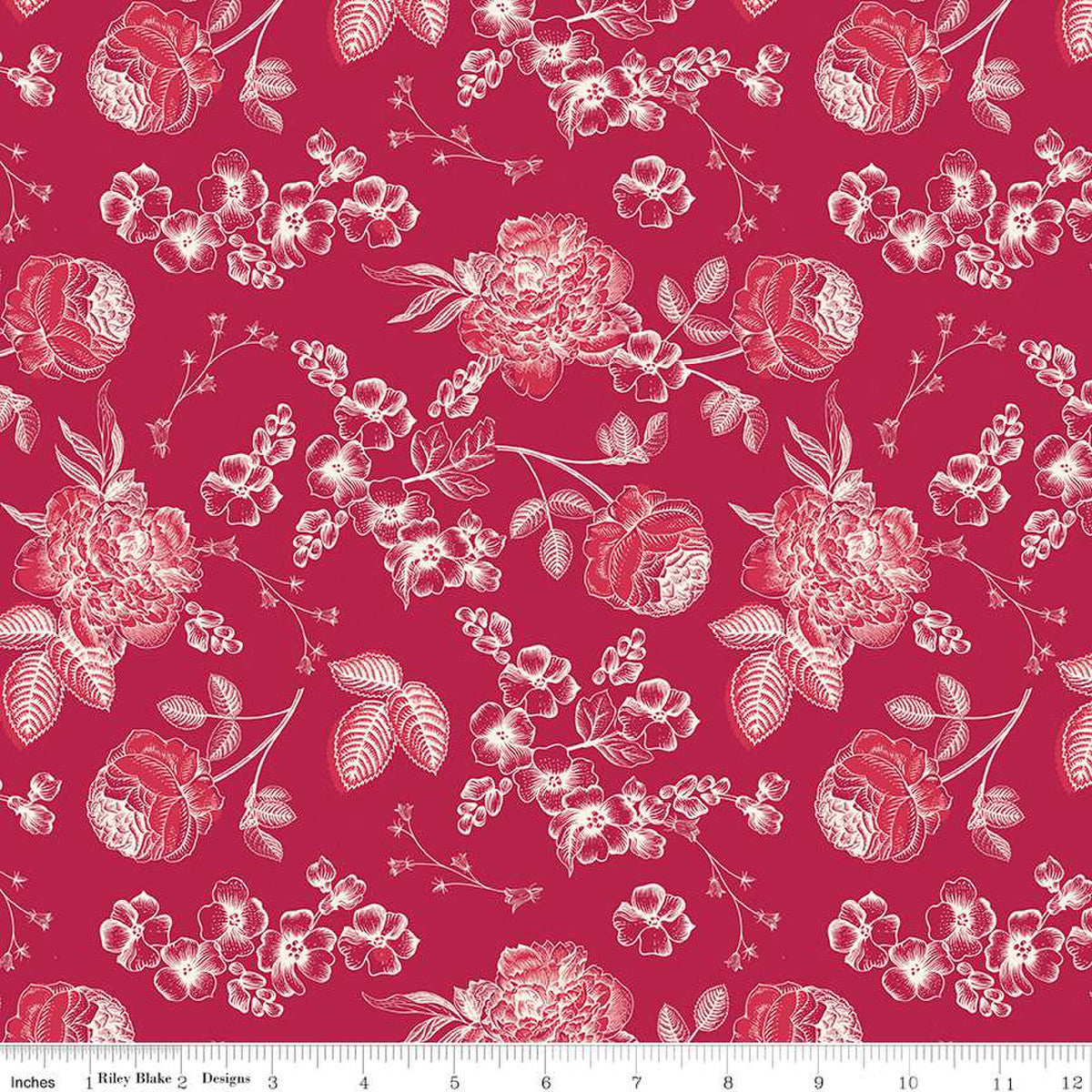 Heirloom Red Line Floral Berry 1/2 yard