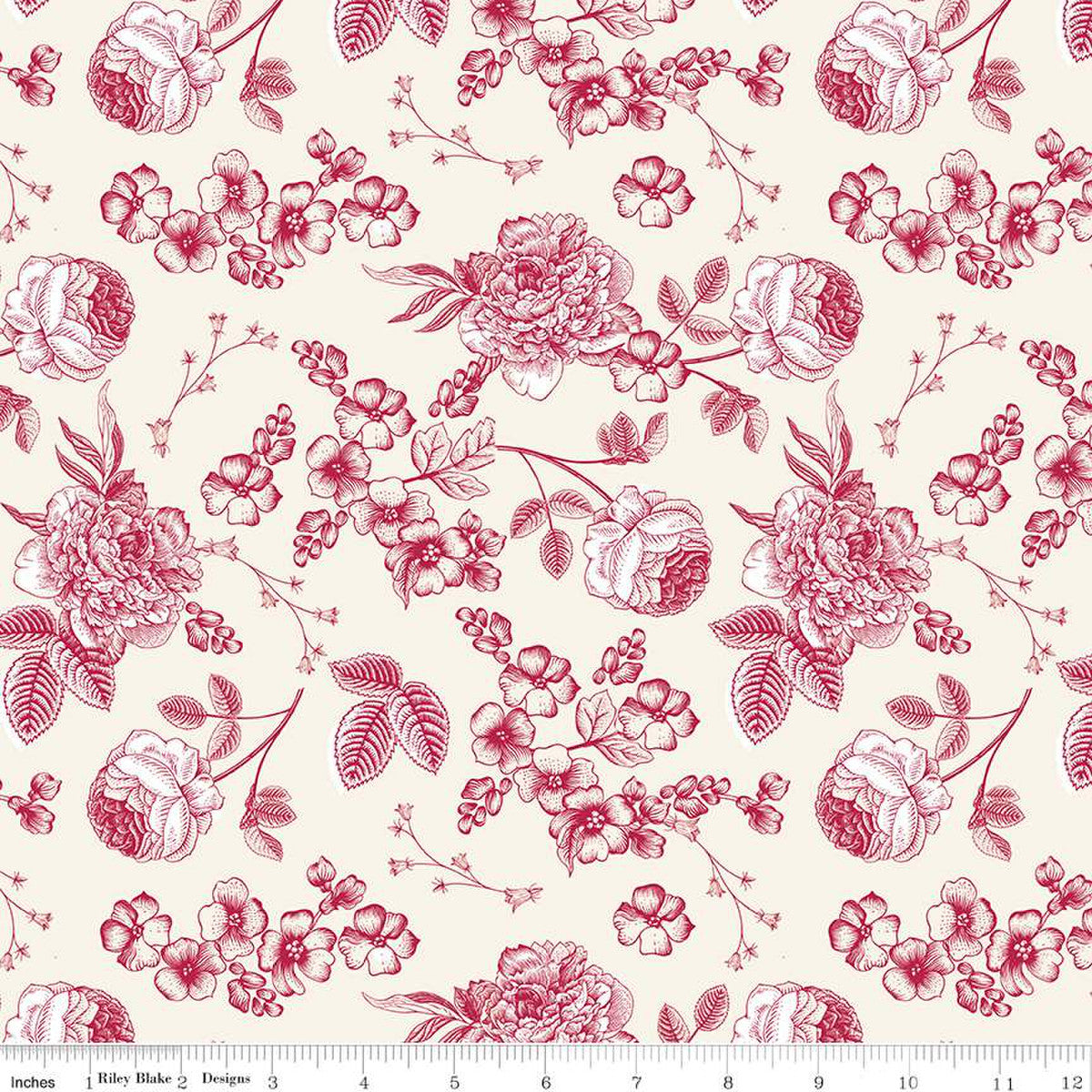 Heirloom Red Line Floral Cream 1/2 yard