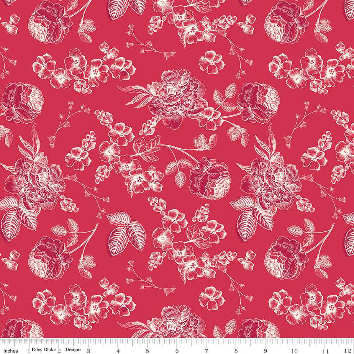 Heirloom Red Line Floral Red 1/2 yard