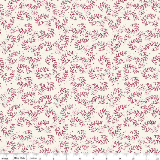 Heirloom Red Sprigs Cream 1/2 yard