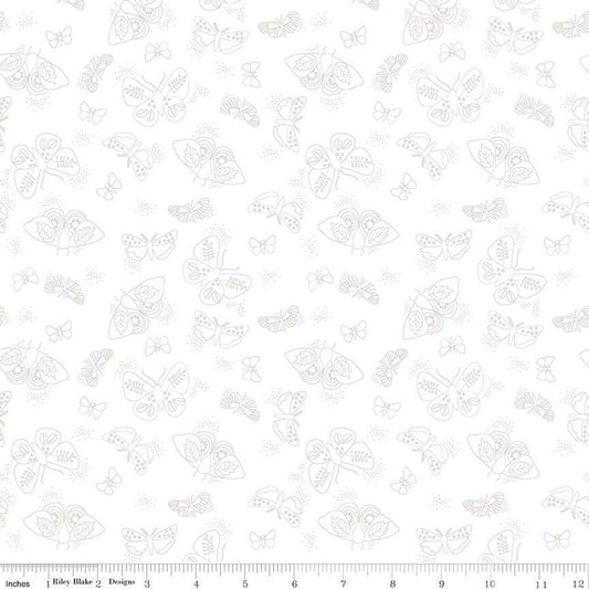 Lights On Flutter (White on White) 1/2 yard