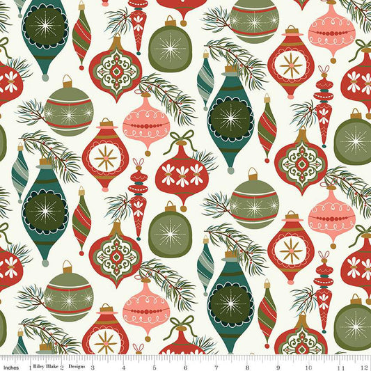 Christmas Is in Town Ornaments Cream 1/2 yard