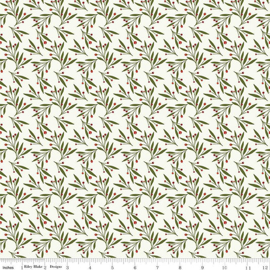 Christmas Is in Town Mistletoe Cream 1/2 yard