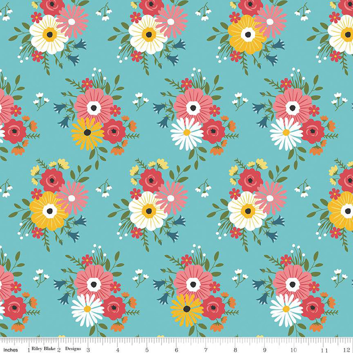 Gone Glamping Bouquets Aqua 1/2 yard