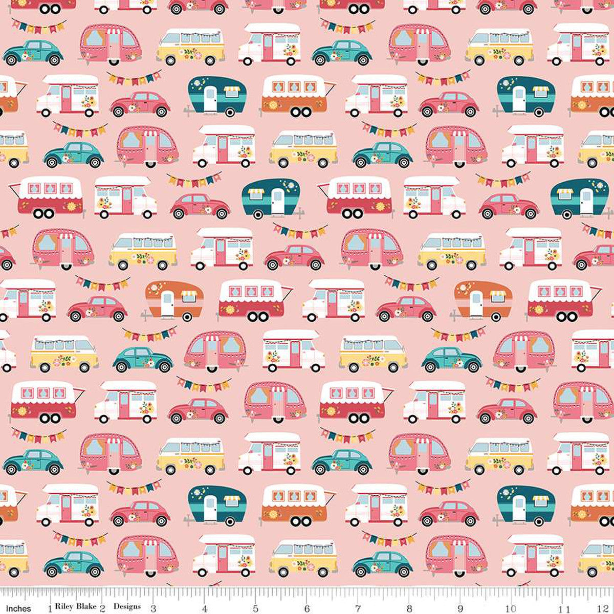 Gone Glamping Campers Pink 1/2 yard