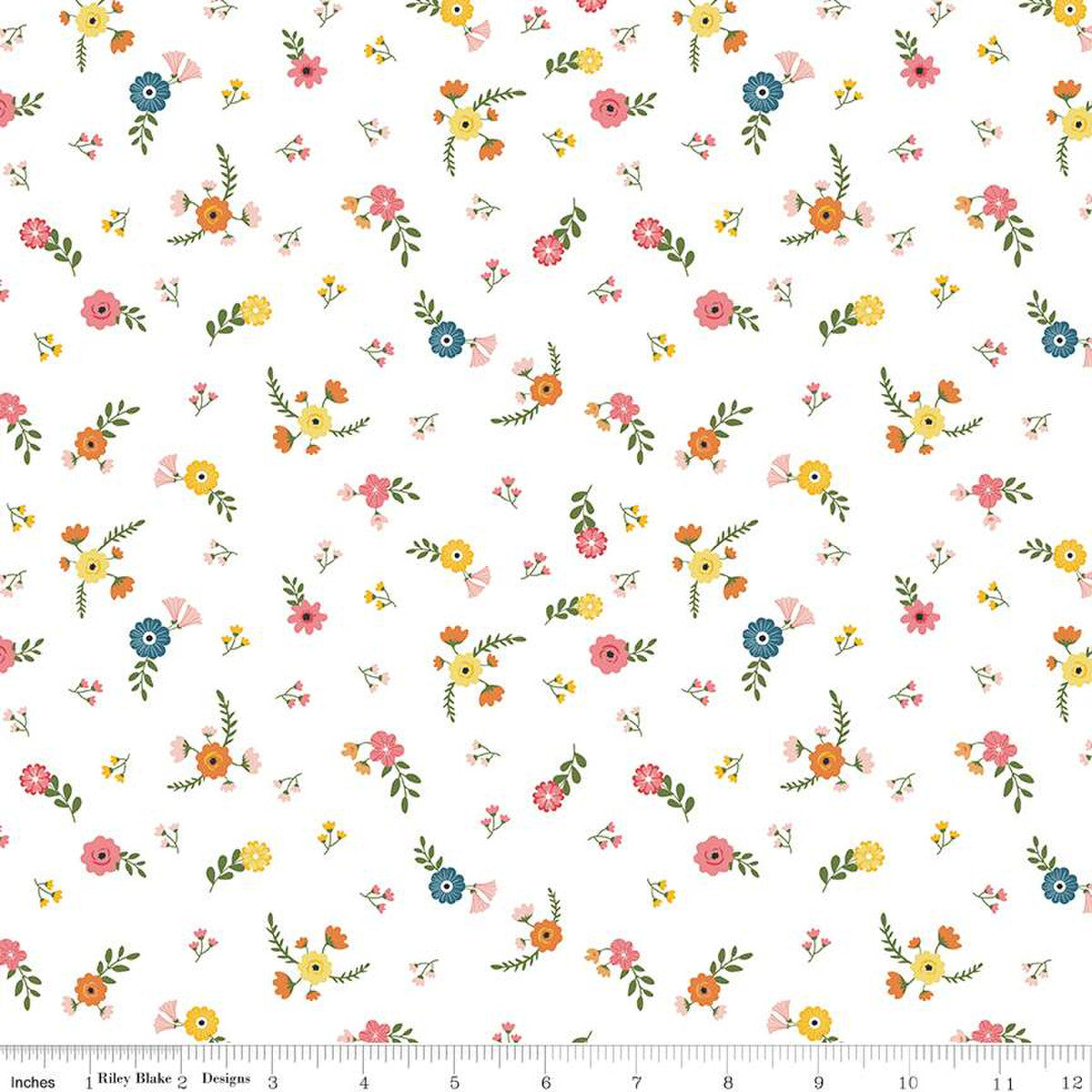 Gone Glamping Flowers White 1/2 yard