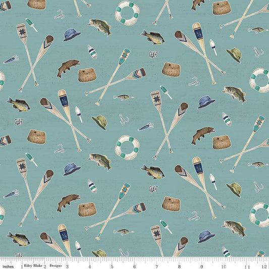 Wake at the Lake Icons Teal 1/2 yard