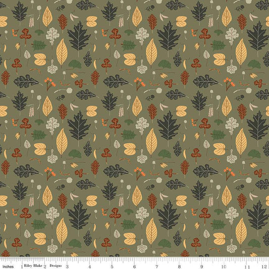 Pumpkin Spice Leaves Olive 1/2 yard