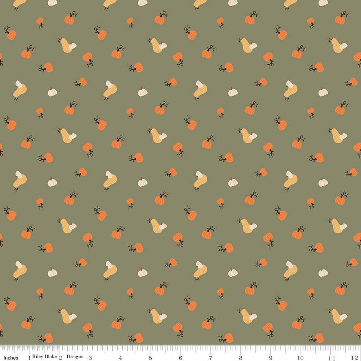 Pumpkin Spice Pumpkins Olive 1/2 yard