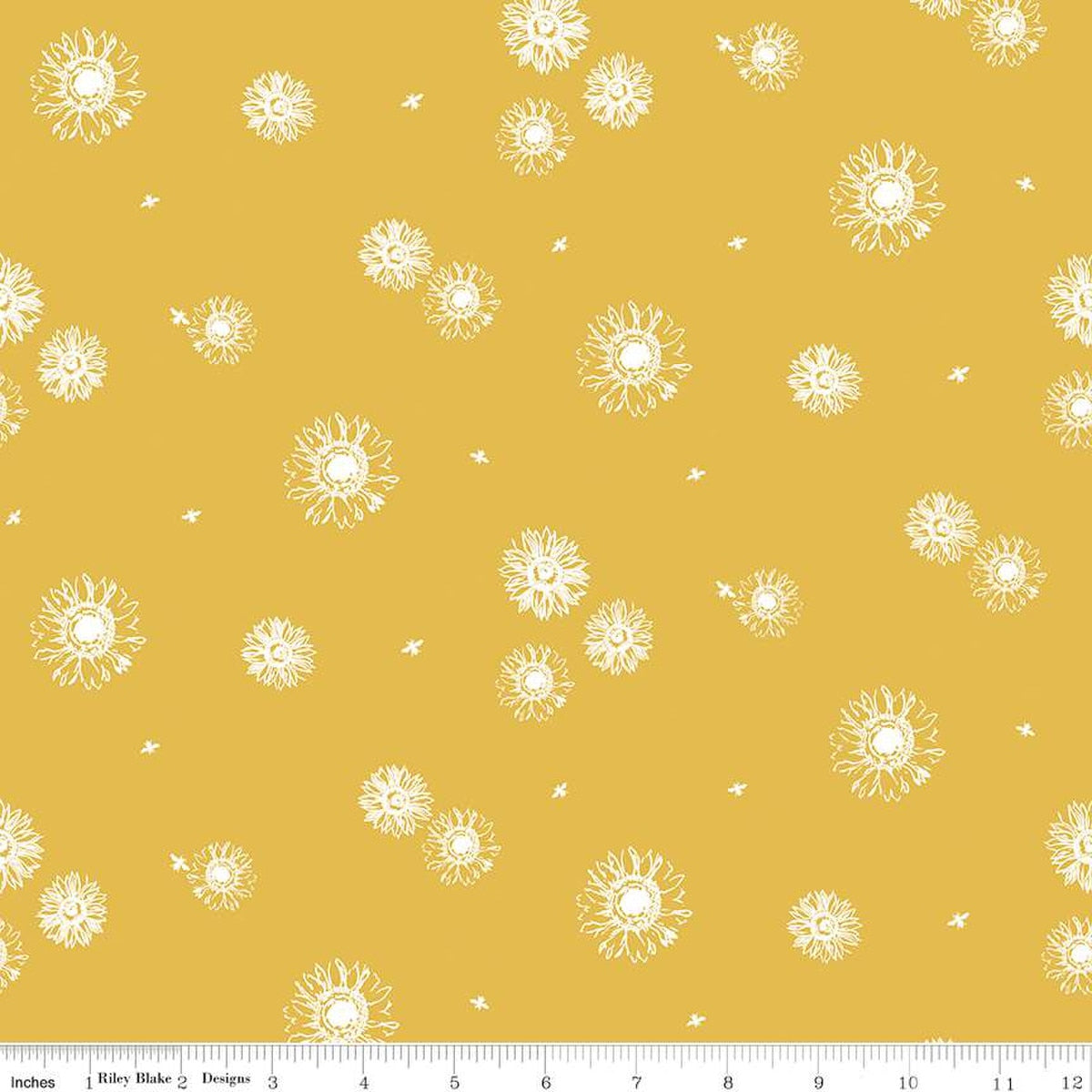 Honey Bees and Flowers Please Tonal Sunflowers Gold 1/2 yard