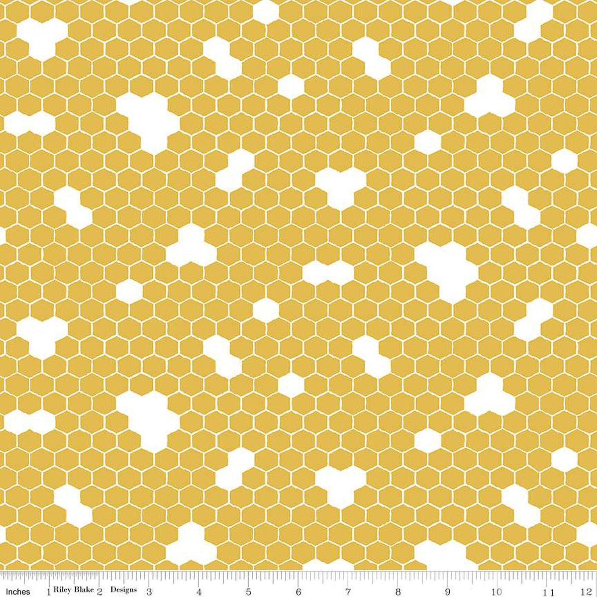 Honey Bees and Flowers Please Honeycomb Gold 1/2 yard