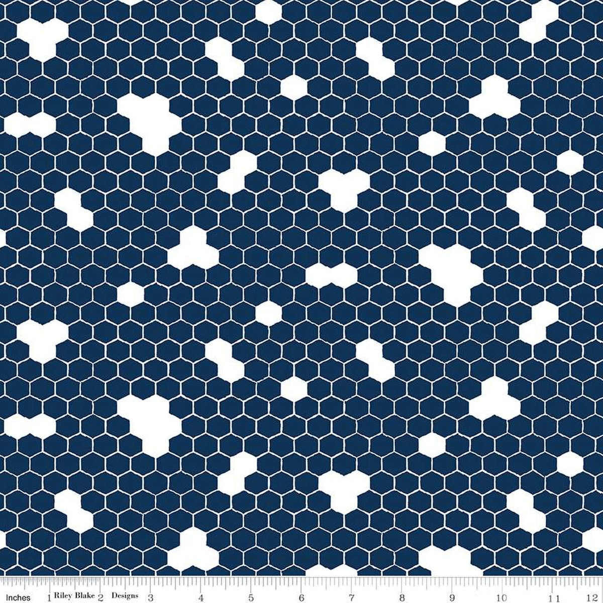 Honey Bees and Flowers Please Honeycomb Navy 1/2 yard