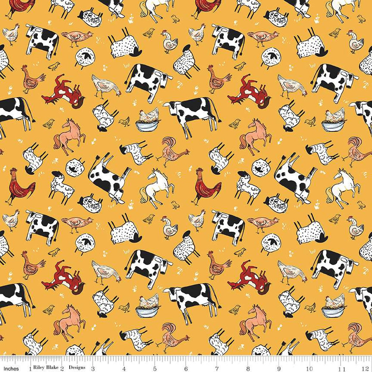 Farm Livin' Animal Toss- Yellow 1/2 yard