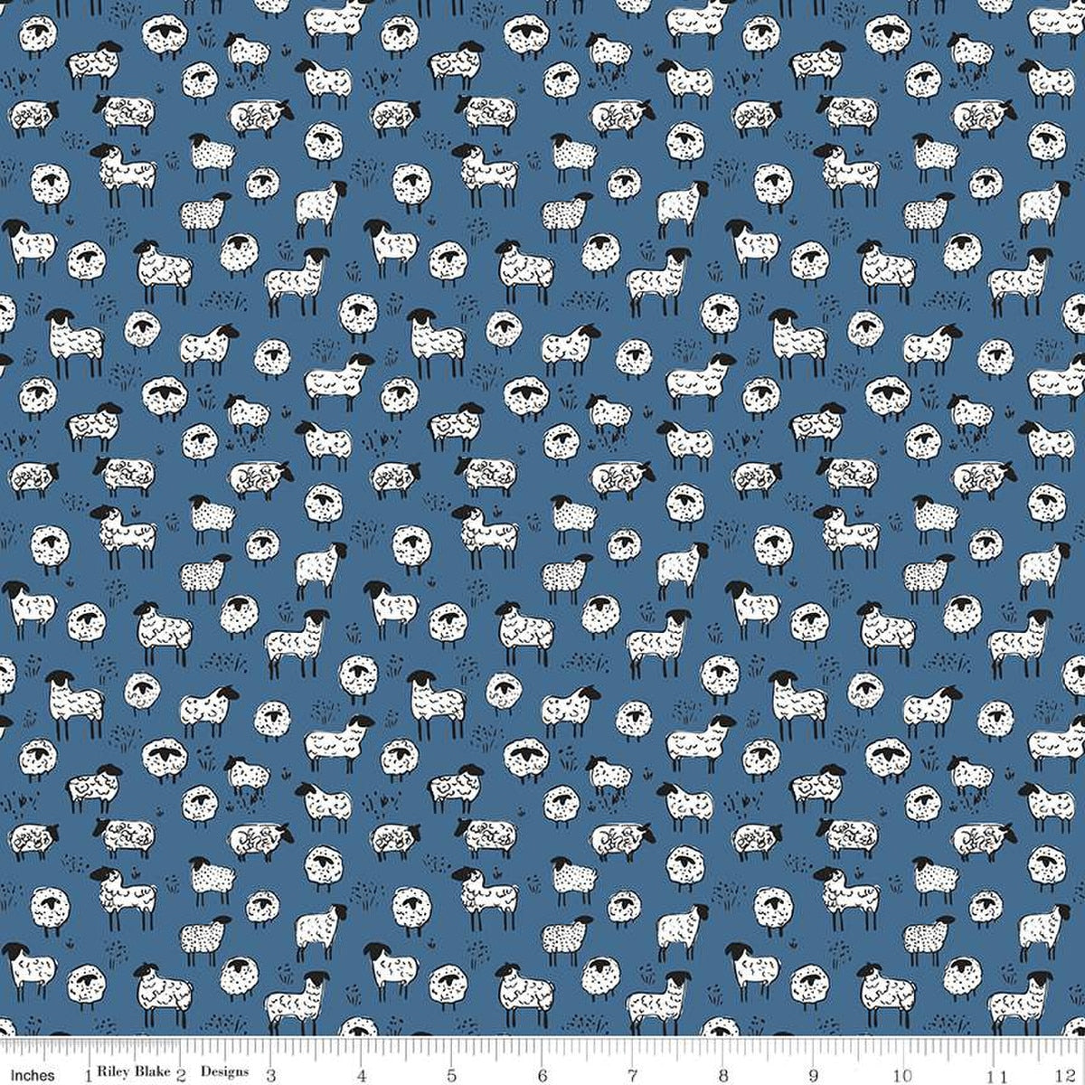 Farm Livin' Sheep-Denim  1/2 yard