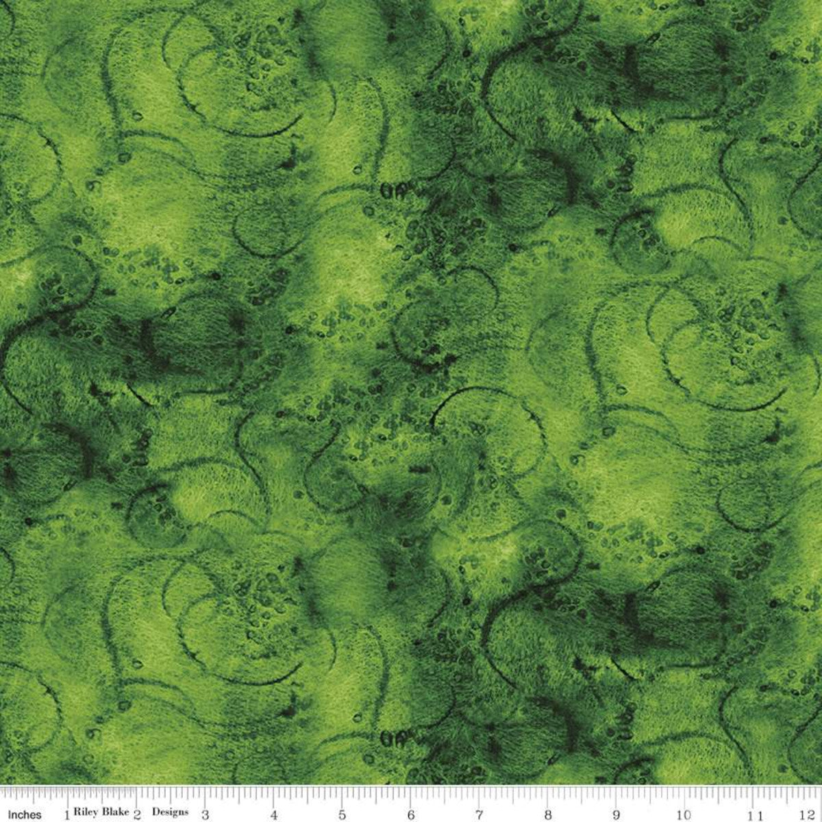 Painter's Watercolor Swirl Dark Green 1/2 yard