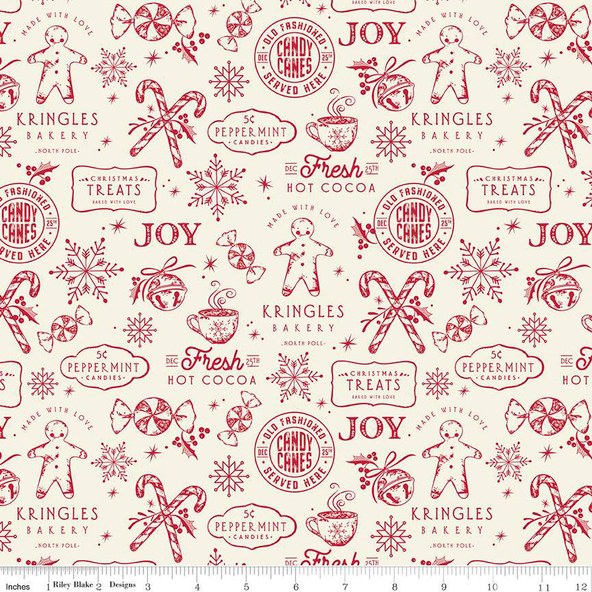 Flannel Old Fashioned Christmas Treats Cream 1/2 yard