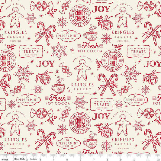 Flannel Old Fashioned Christmas Treats Cream 1/2 yard