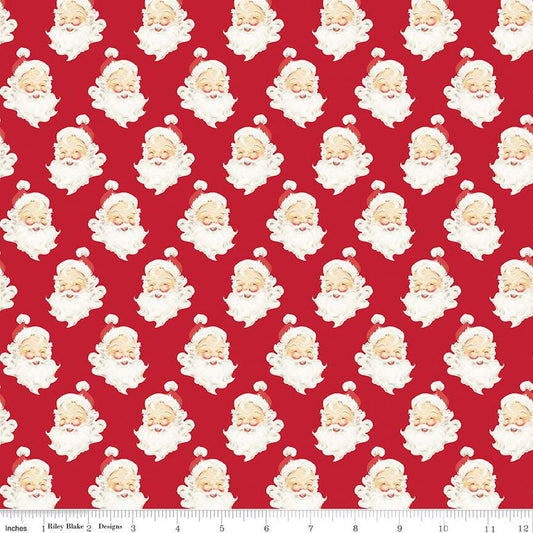 Flannel Old Fashioned Christmas Santa Heads Red 1/2 yard