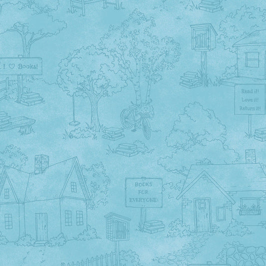 Readerville Neighborhood Toile (Blue) 1/2 yard