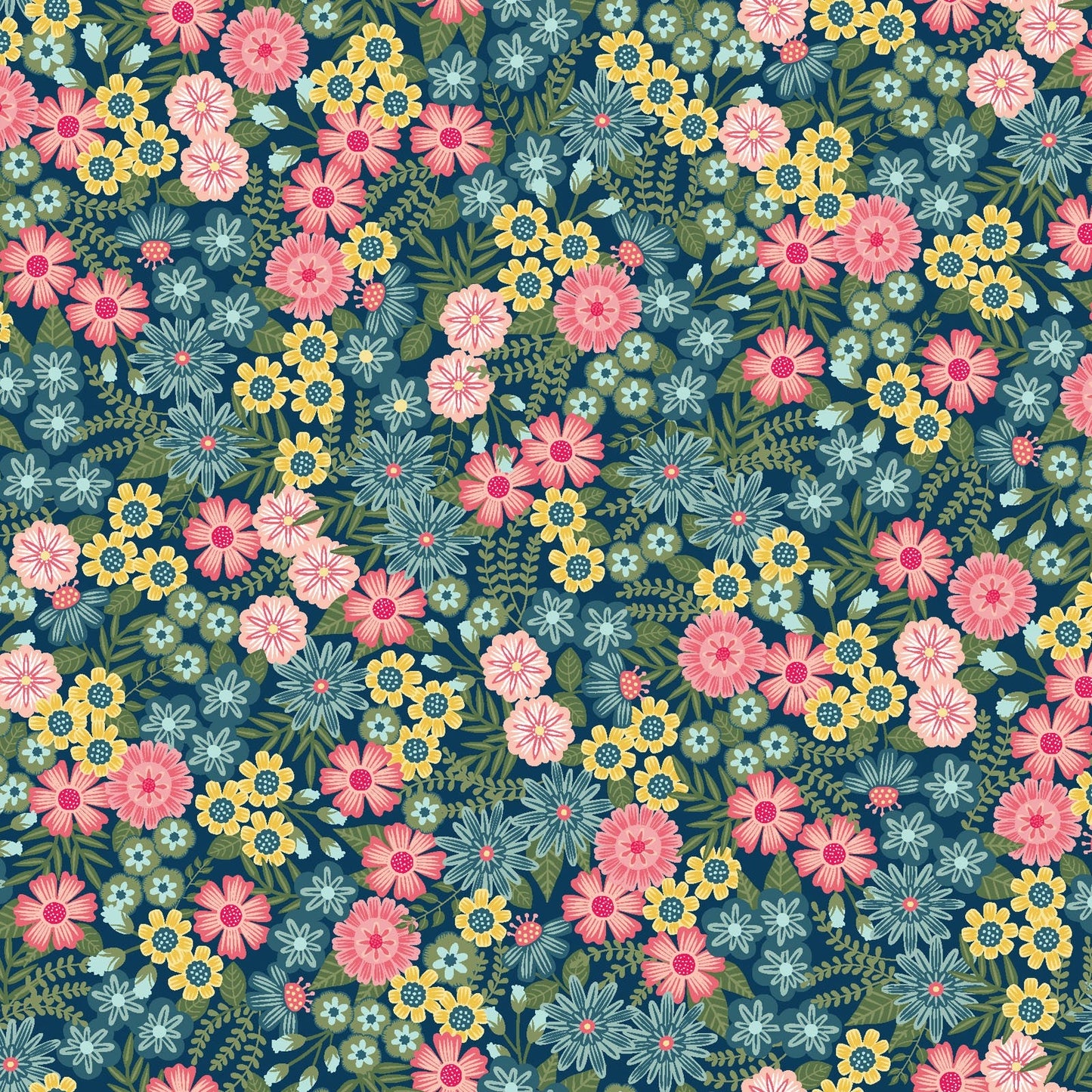 Vintage Flora Floral (Dark Blue) 1/2 yard