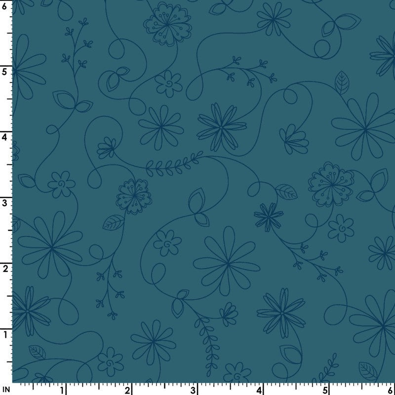 Vintage Flora Swirl Floral (Blue) 1/2 yard