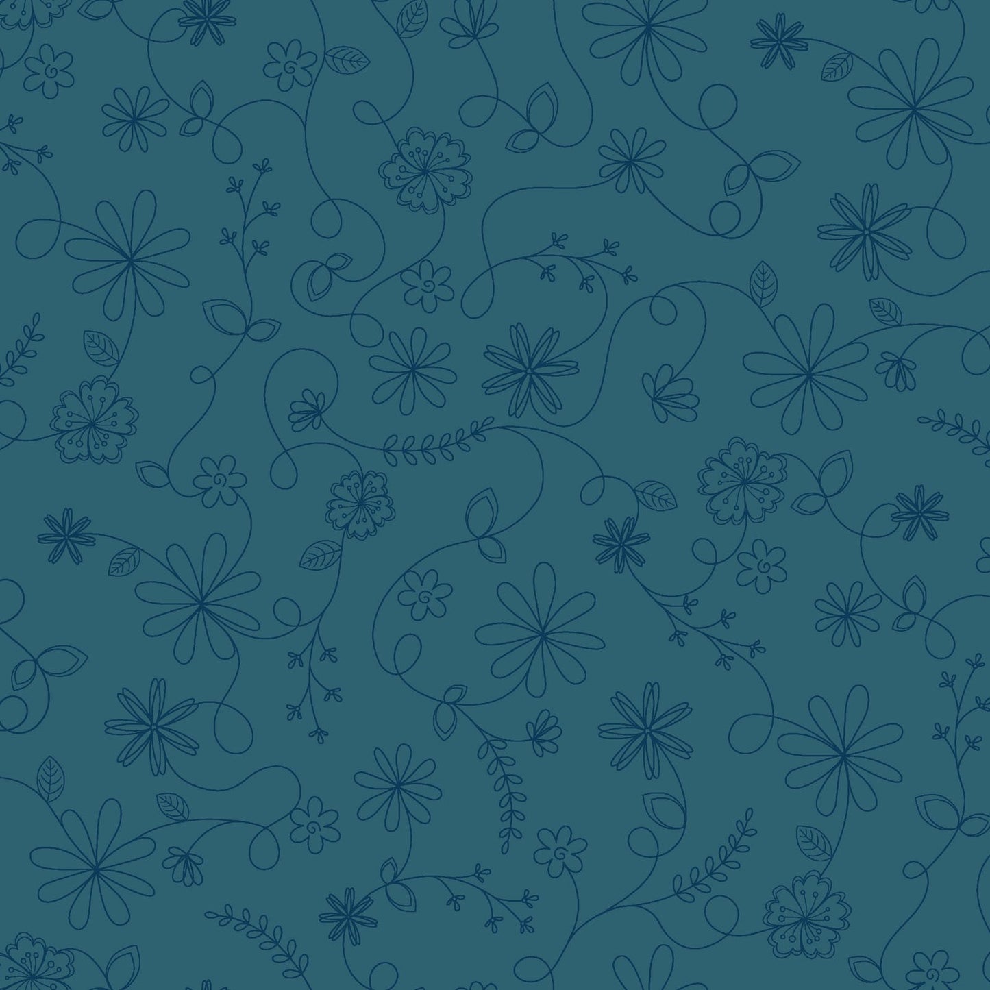 Vintage Flora Swirl Floral (Blue) 1/2 yard