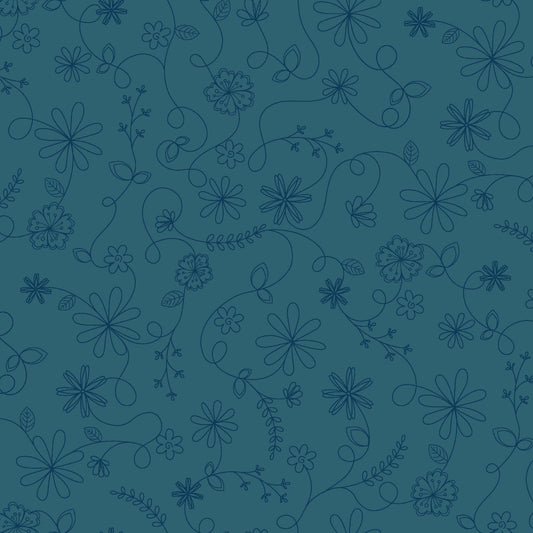 Vintage Flora Swirl Floral (Blue) 1/2 yard