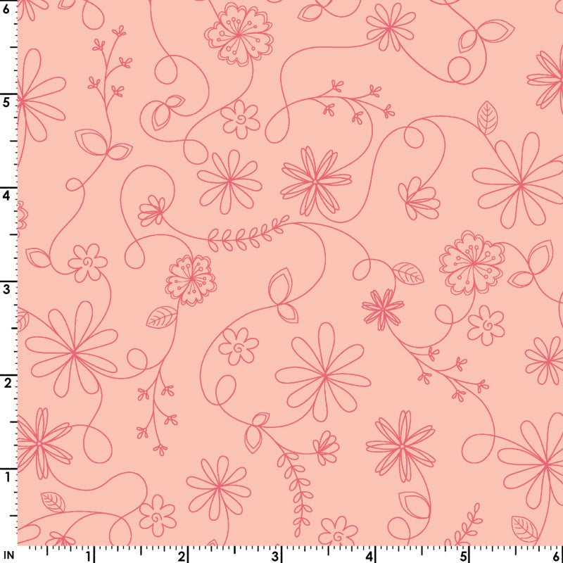 Vintage Flora Swirl Floral (Pink) 1/2 yard