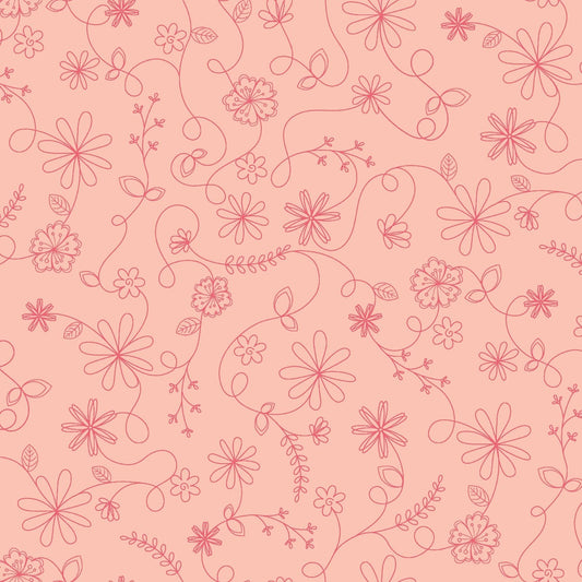 Vintage Flora Swirl Floral (Pink) 1/2 yard