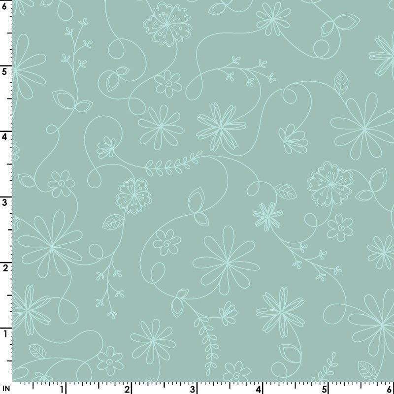 Vintage Flora Swirl Floral (Aqua) 1/2 yard