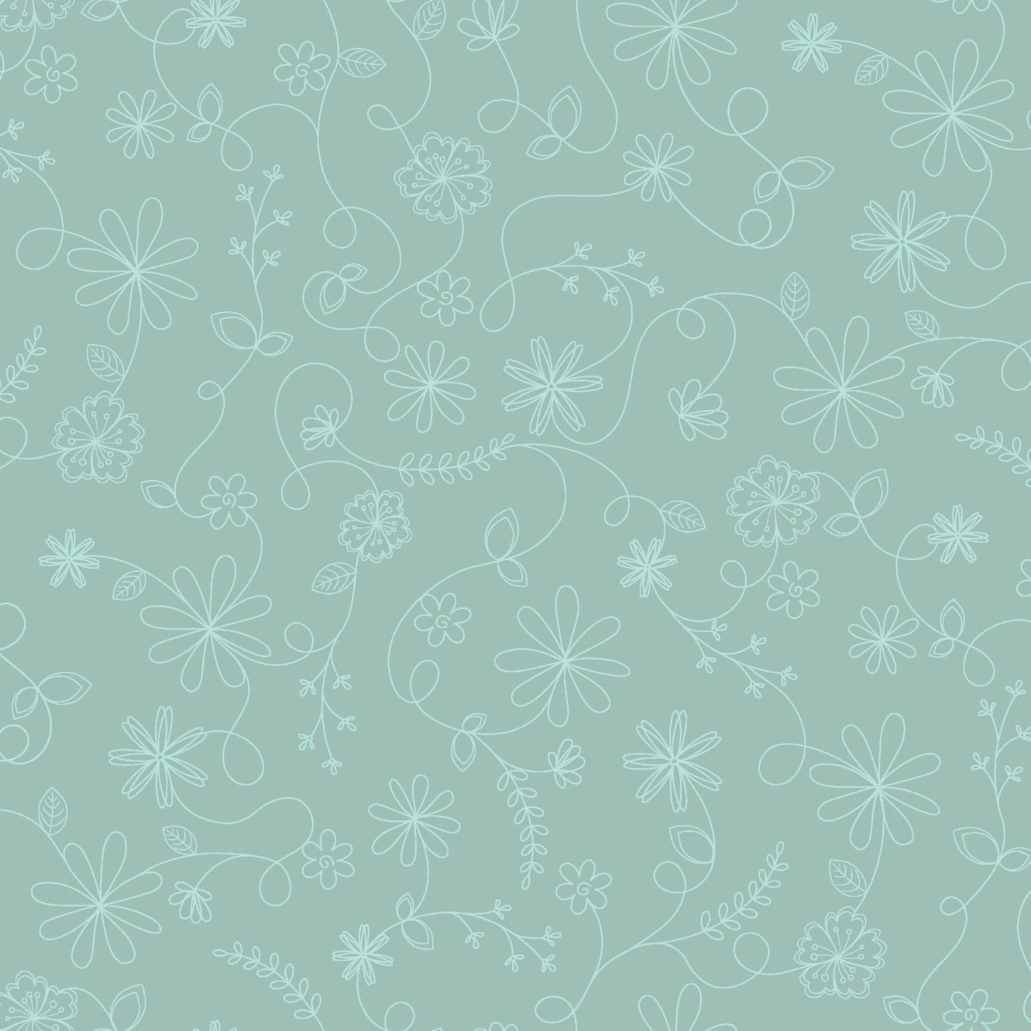 Vintage Flora Swirl Floral (Aqua) 1/2 yard