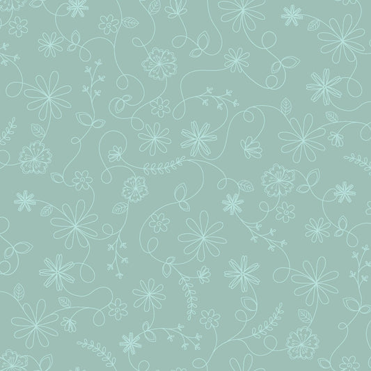 Vintage Flora Swirl Floral (Aqua) 1/2 yard