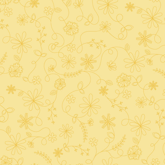 Vintage Flora Swirl Floral (Yellow) 1/2 yard