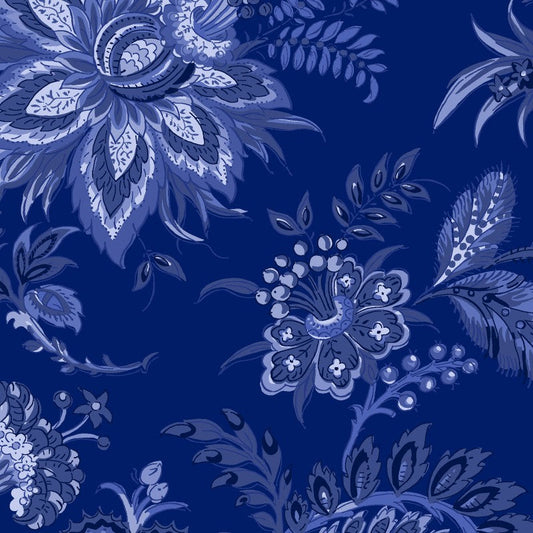 French Quarter Large Floral (Dark Blue) 1/2 yard