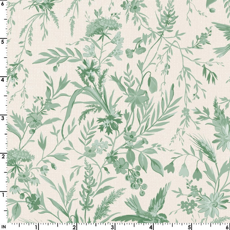 Birdsong Flowers and Birds (Sage Green) 1/2 yard