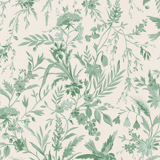 Birdsong Flowers and Birds (Sage Green) 1/2 yard