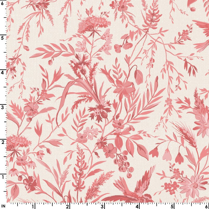 Birdsong Flowers and Birds (Pink/Red) 1/2 yard