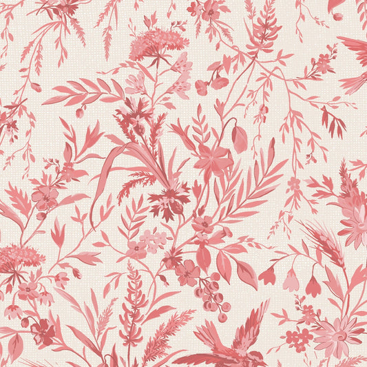 Birdsong Flowers and Birds (Pink/Red) 1/2 yard