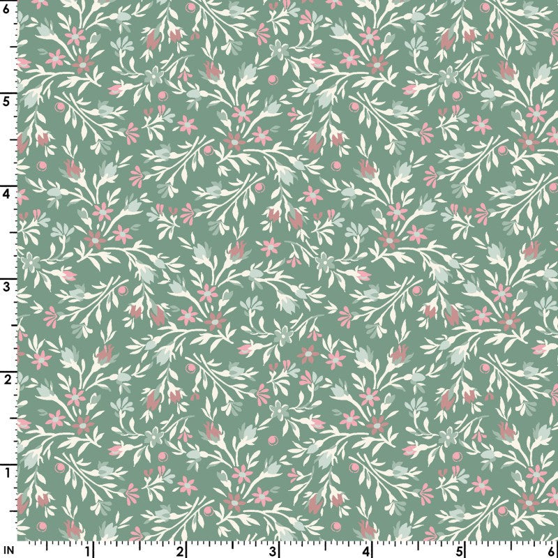 Birdsong Flower Bunch (Green/Multi) 1/2 yard