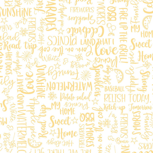 Red, White & Bloom Wordy Words (Yellow) 1/2 yard