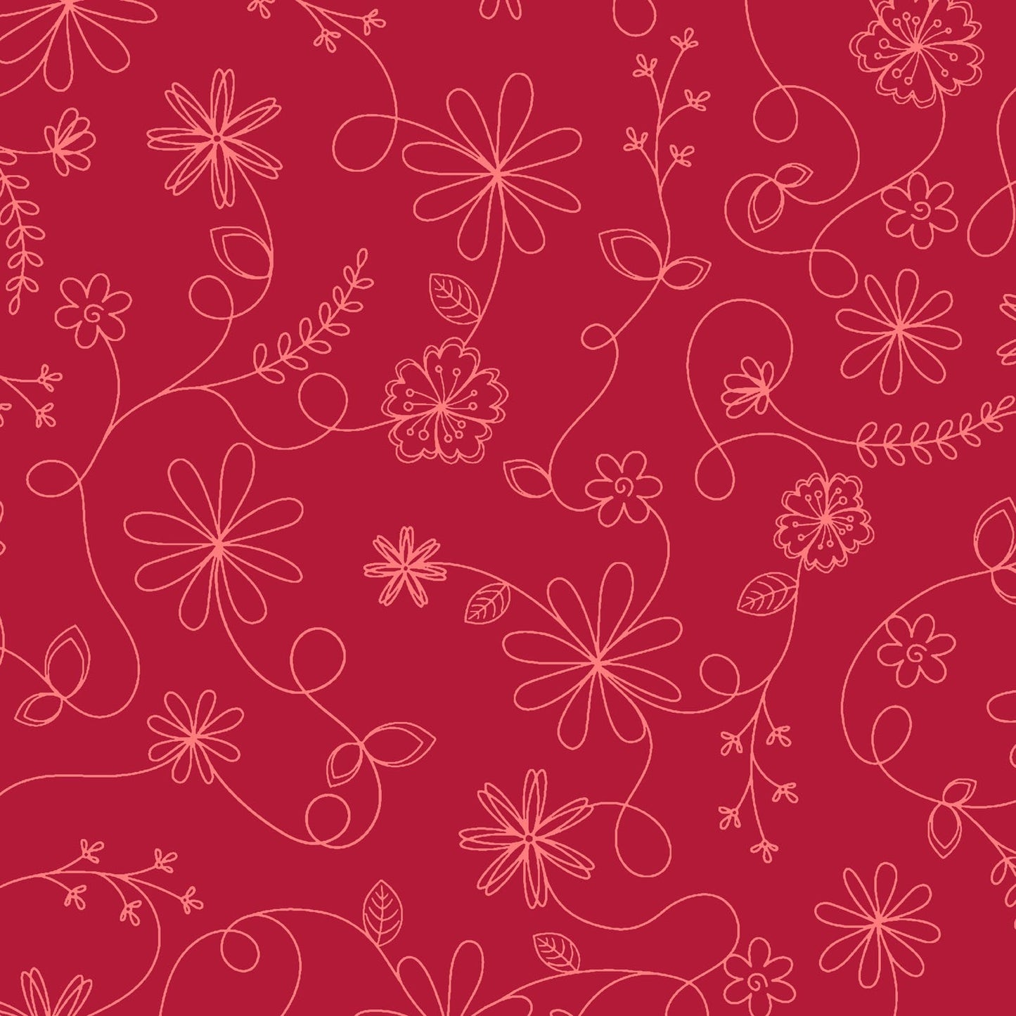 108" Kimberbell Quiltbacks Swirl Floral (Red) -1/2 yard